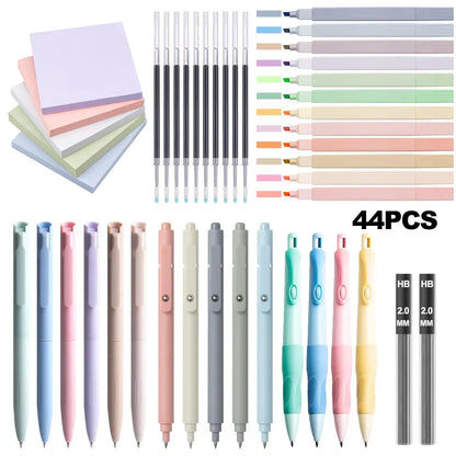 Aesthetic Office School Stationery Set, School Study Supplies, Including Highlighter, Gel Pen, Mechanical Pencil, Pencil Case and Accessories, Cute Writing Utensils, Student Essentials