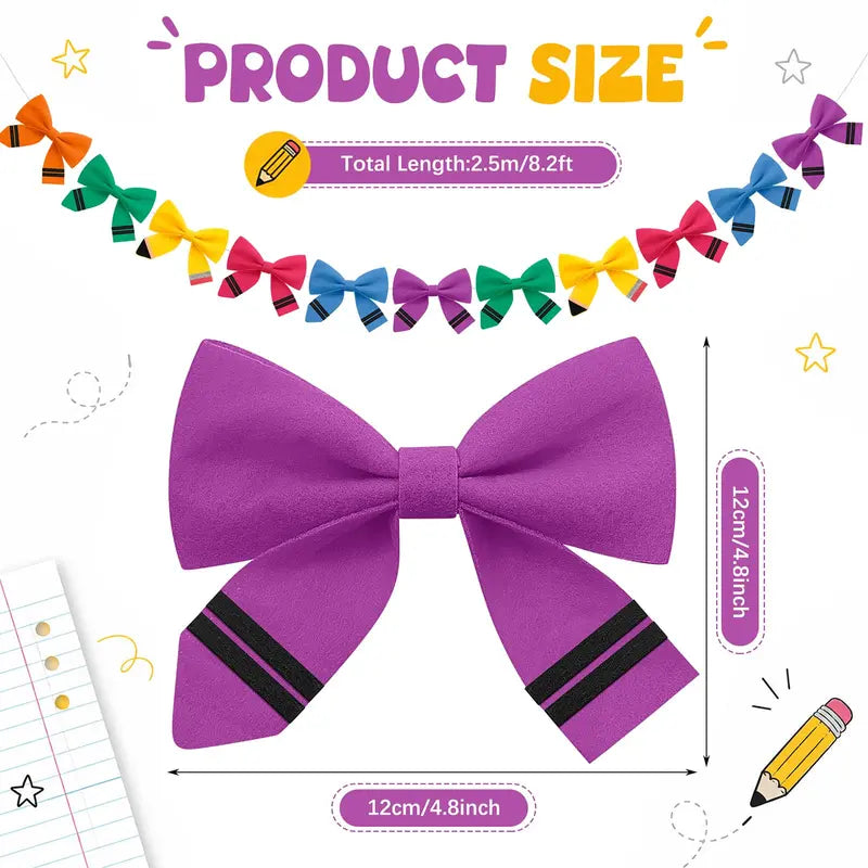 Back to School Classroom Decor Pencil Bow Felt Banner for Wall Door Chalkboard Whiteboard Bulletin Board Decor First Day of School Teachers Office Preschool Kindergarten Elementary Toddlers Homeschool Classroom Setup Hanging Garland Banners Photo Props