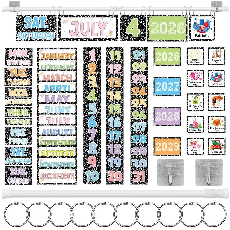 Back to School Classroom Flip Calendar 2026-2029/ 2026-2030 Reusable Bulletin Board Decorations Set, Class Calendar Date Flip Chart Teacher Hack Organization Kit Include Holder & Date Cards for Preschool Kindergarten Primary Classroom Set up, School Class