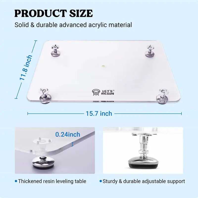 LET'S RESIN Pro-Series Acrylic Adjustable Leveling Table with Bubble Level - 16''x12'', Silicone Mat, No-Installation Crafting Supplies for Resin Molds, Waves, Paint, Soap - Studio Equipment