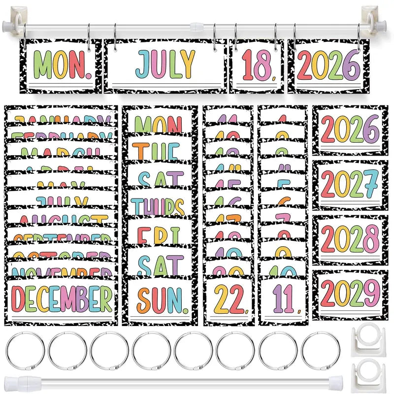 Back to School Classroom Flip Calendar 2026-2029/ 2026-2030 Reusable Bulletin Board Decorations Set, Class Calendar Date Flip Chart Teacher Hack Organization Kit Include Holder & Date Cards for Preschool Kindergarten Primary Classroom Set up, School Class