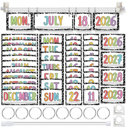Back to School Classroom Flip Calendar 2026-2029/ 2026-2030 Reusable Bulletin Board Decorations Set, Class Calendar Date Flip Chart Teacher Hack Organization Kit Include Holder & Date Cards for Preschool Kindergarten Primary Classroom Set up, School Class