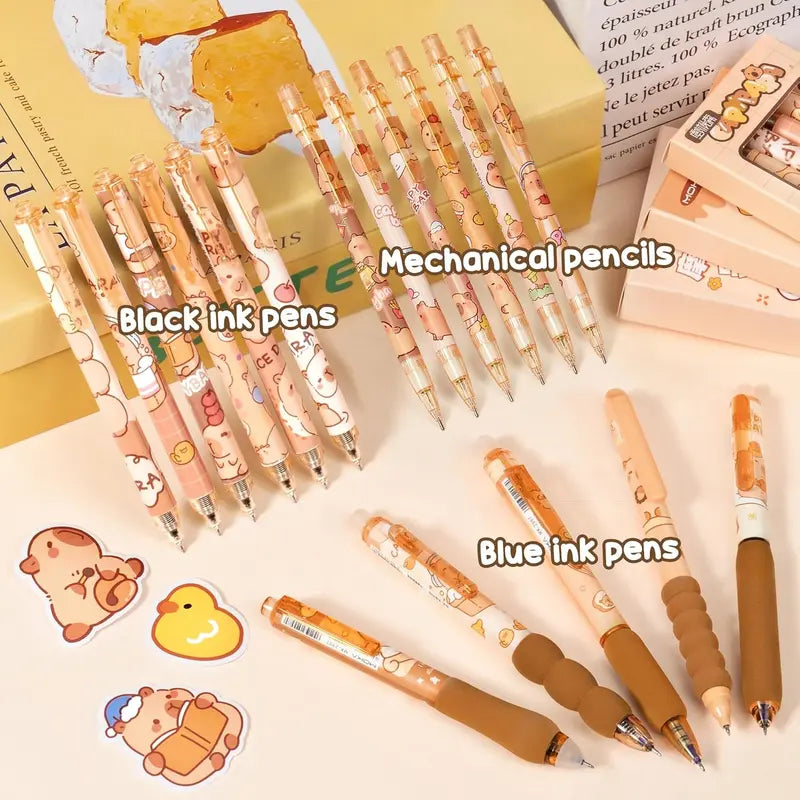 36PCS Lightweight Capybara Stationary Set - Cutecore Stuff Pen Box Kits, Pencil Pouch, Gel Pens, Mechanical Pencils, Stickers, Pins, Notebooks, Sticky Notes - Office Supply Kit for Holidays, Back to School, Teen Girl Gifts