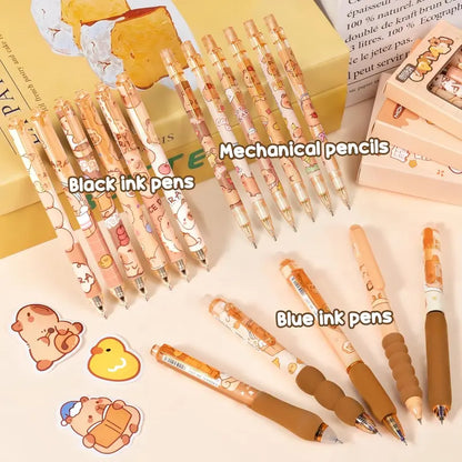 36PCS Lightweight Capybara Stationary Set - Cutecore Stuff Pen Box Kits, Pencil Pouch, Gel Pens, Mechanical Pencils, Stickers, Pins, Notebooks, Sticky Notes - Office Supply Kit for Holidays, Back to School, Teen Girl Gifts