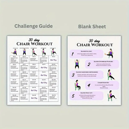 30-Day Chair Workout Set Poster, 2 Counts/set Chair Yoga Guide, Full Body Workout Guide, Chair Exercise Challenge, Summer Body Workup, Chair Stretching, Learning Tool, Learning Materials