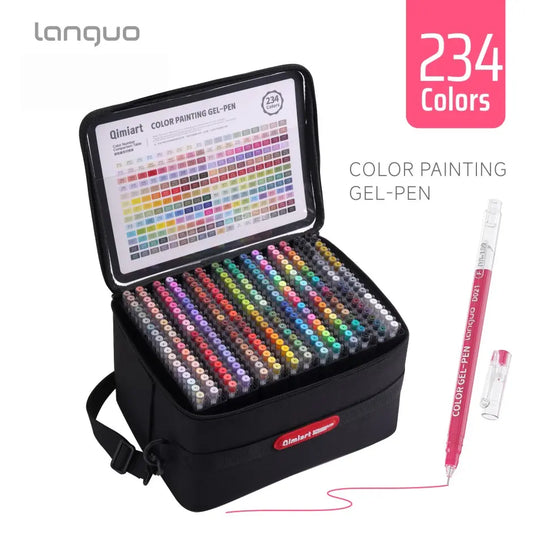 Languo 234 Colors Gel Pen Set, 0.6mm Tip, Smooth Ink, Non-Bleed Layerable Ink, Ideal for Drawing, Office & School Use, Art Painting Supplies, Art Materials, Gel Paint Pens, Portable Storage