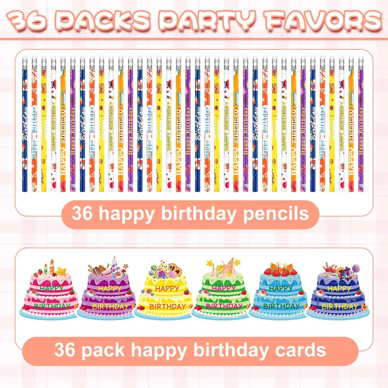 36 Sets Back to School Classroom Birthday Pencil Gift Kit for Kids, Includes Cupcake Cards, Rainbow HB Pencils with Erasers, Bookmarks – First Day of School Essentials, Teacher Stuff, Goodie Bag Stuffers for Homework Supplies, Birthday Gifts