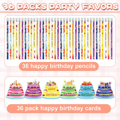 36 Sets Back to School Classroom Birthday Pencil Gift Kit for Kids, Includes Cupcake Cards, Rainbow HB Pencils with Erasers, Bookmarks – First Day of School Essentials, Teacher Stuff, Goodie Bag Stuffers for Homework Supplies, Birthday Gifts