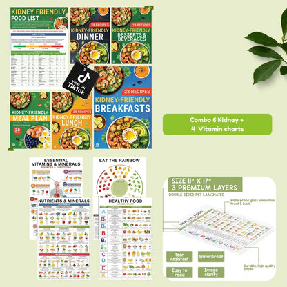 [Releasing Price] Set 6 Kidney Friendly Food List and Recipes Chart, Renal Diet Disease Meal Plan, Kidney Recipes Support, Hyperoxaluria, Oxalate Level, Low Sodium Potassium Phosphorus for CKD Dialysis, Manage Hypertension
