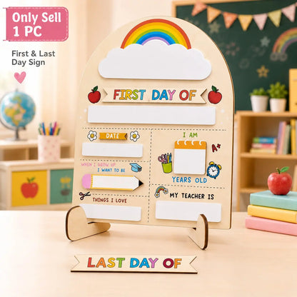 1 PC first day of school sign, Wooden material Reusable Dry Erase Milestone Board with Pink Bow, Back to School Photo Prop for Preschool, Kindergarten and Kids,  Easy to Write & Clean Board, Blank Slate