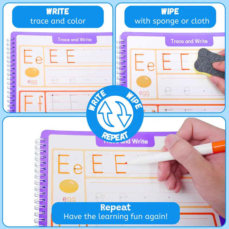 LUMIKIDZ Preschool Handwriting Tracing Paperbook Workbook Set for 3+ Years Boys & Girls, School Must-Haves Office Stationery with Phonics Alphabet Chart, Markers, Printed Pages, Tracing Fun, Muscle Development & Early Literacy Children's Day Gift