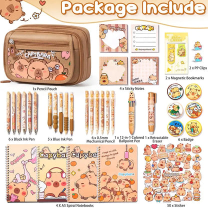 36PCS Lightweight Capybara Stationary Set - Cutecore Stuff Pen Box Kits, Pencil Pouch, Gel Pens, Mechanical Pencils, Stickers, Pins, Notebooks, Sticky Notes - Office Supply Kit for Holidays, Back to School, Teen Girl Gifts