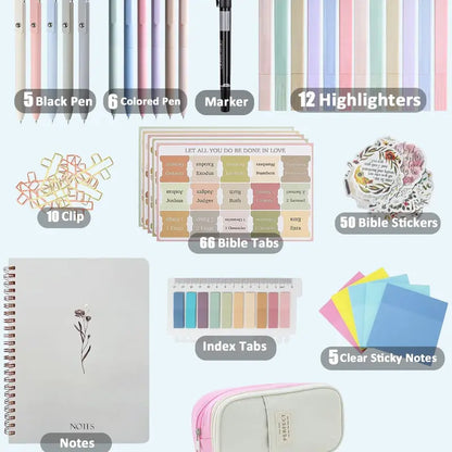 Bible Study Journaling Kit with Tabs, Highlighter, Pen Case & Sticky Notes - School Supplies for Christian Beginners, Ideal for Reflections & Group Use Office Stationery Set