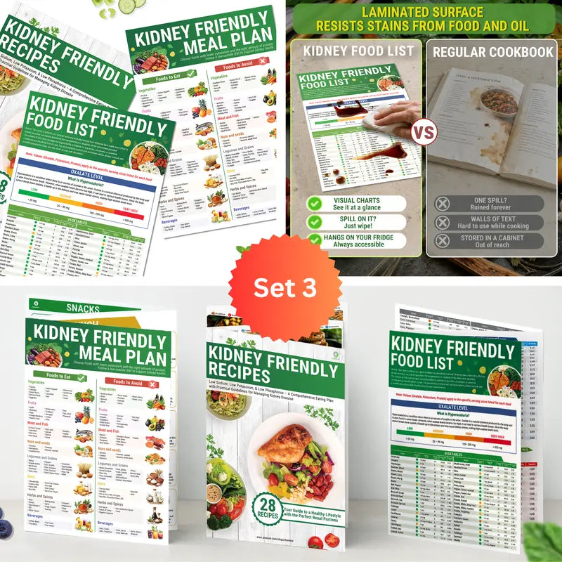[Releasing Price] Set 6 Kidney Friendly Food List and Recipes Chart, Renal Diet Disease Meal Plan, Kidney Recipes Support, Hyperoxaluria, Oxalate Level, Low Sodium Potassium Phosphorus for CKD Dialysis, Manage Hypertension