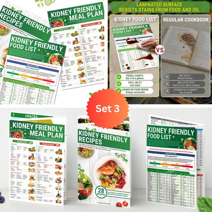 [Releasing Price] Set 6 Kidney Friendly Food List and Recipes Chart, Renal Diet Disease Meal Plan, Kidney Recipes Support, Hyperoxaluria, Oxalate Level, Low Sodium Potassium Phosphorus for CKD Dialysis, Manage Hypertension