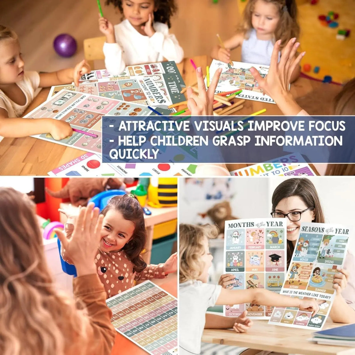 16 Children's Learning Posters, Suitable for Wall Decor in Home Schools and Classrooms, Bohemian Style Educational Posters