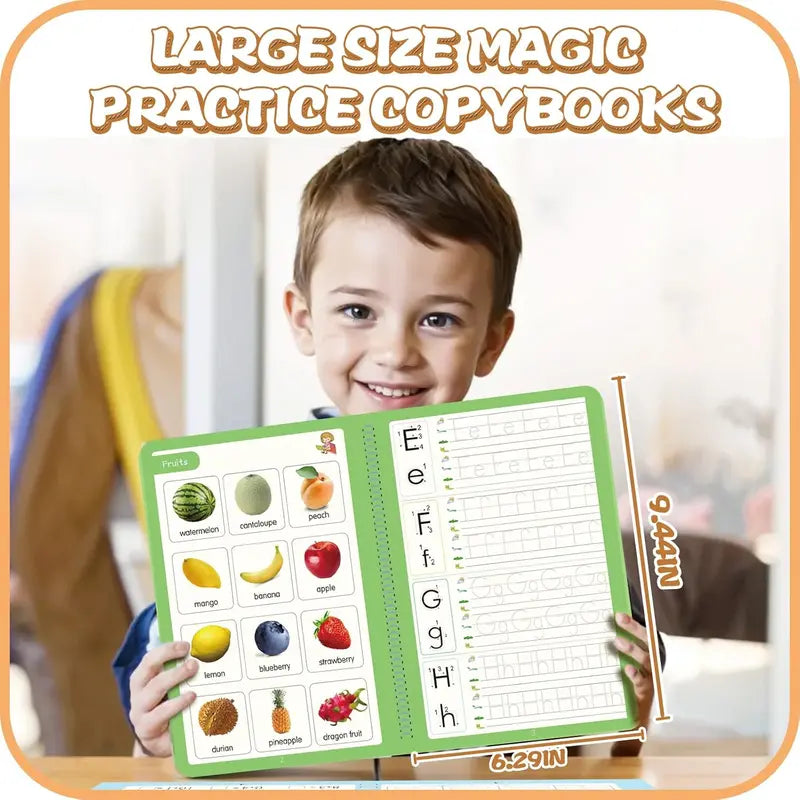 WTADAY Magic Grooved Lines Reusable Handwriting Workbook 5-Pack - Handwriting Practice Kit, 9.4in x 6.29in Large Format, 2 Pen Holding Aids, Reusable Ink Pens, Number Practice, Back to School Haul for 3-8 Age Kids, Classroom Teaching Supplies