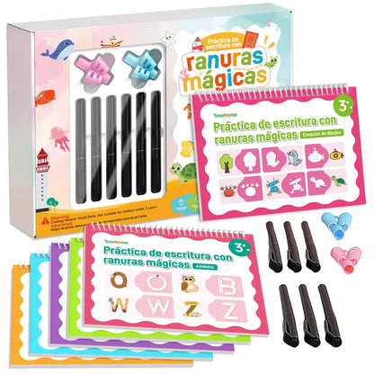 TIMETOME Reusable Grooved Handwriting Workbook for Kids, Learning Materials, 6 Books–Early Elementary, Covers Math, Words, Drawing –Gift for Children Lettering Spiral Notebook school supplies，summer learning workbook