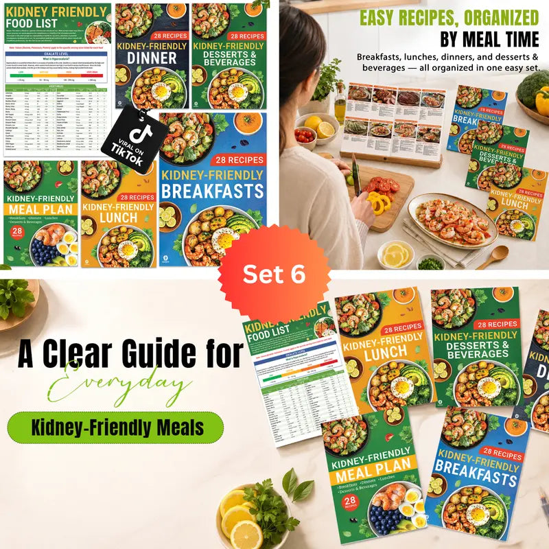 [Releasing Price] Set 6 Kidney Friendly Food List and Recipes Chart, Renal Diet Disease Meal Plan, Kidney Recipes Support, Hyperoxaluria, Oxalate Level, Low Sodium Potassium Phosphorus for CKD Dialysis, Manage Hypertension