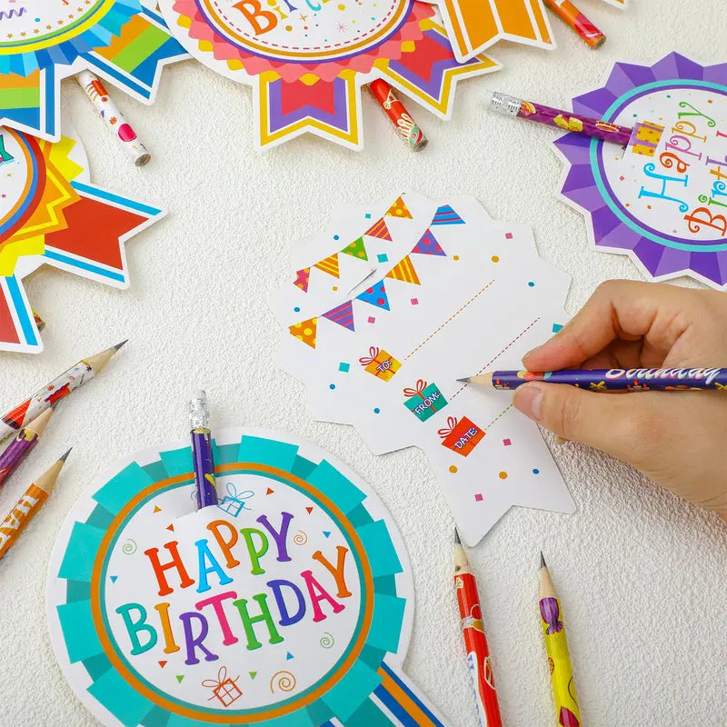 36 Sets Back to School Classroom Birthday Pencil Gift Kit for Kids, Includes Cupcake Cards, Rainbow HB Pencils with Erasers, Bookmarks – First Day of School Essentials, Teacher Stuff, Goodie Bag Stuffers for Homework Supplies, Birthday Gifts