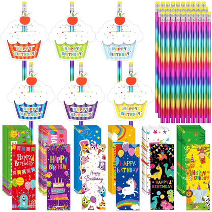 36 Sets Back to School Classroom Birthday Pencil Gift Kit for Kids, Includes Cupcake Cards, Rainbow HB Pencils with Erasers, Bookmarks – First Day of School Essentials, Teacher Stuff, Goodie Bag Stuffers for Homework Supplies, Birthday Gifts